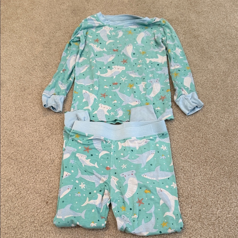 Little Sleepies Teal Shark Print Kids Pajama Set
